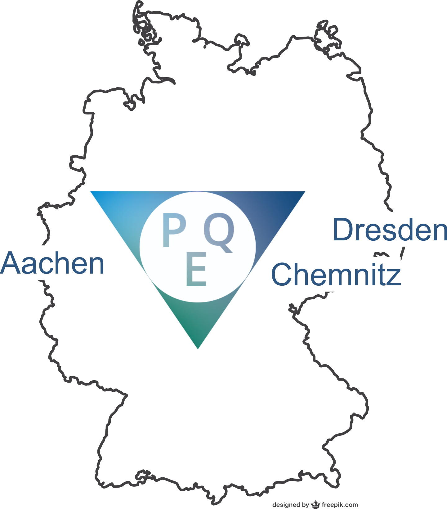 Deutschlandkarte mit den Standorten Dresden, Aachen und Chemnitz